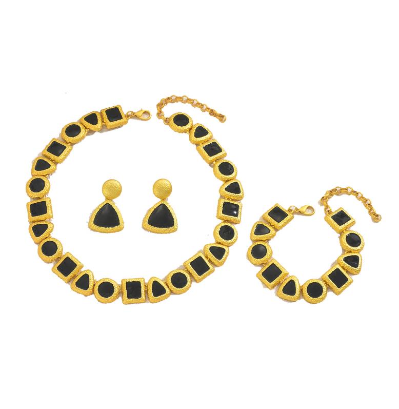 Geometric European - American Style Women's Jewelry Set - Unique Drop - Oil Design, Long Clavicle Chain, Exquisite Earrings & Bracelet - Premium available at Proxima