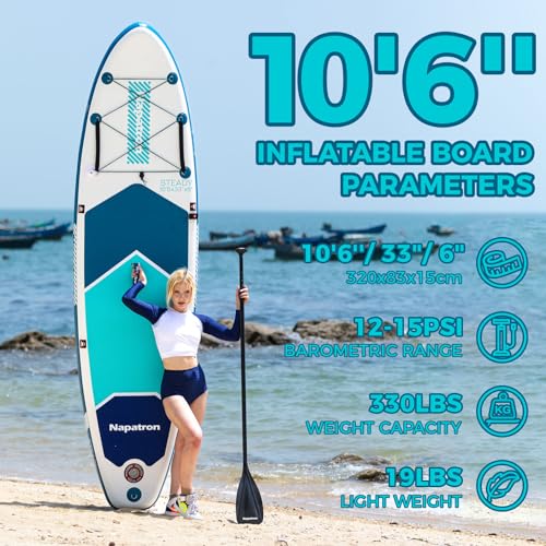  Inflatable Paddle Board, 10'6" Ultra Lightweight SUP with Adjustable Paddle, Anti-Slip Deck, Coiled Leash & Carry Bag, Stable All-Around Stand Up Paddle Board for Adults,Support Go-Pro - Premium available at Proxima