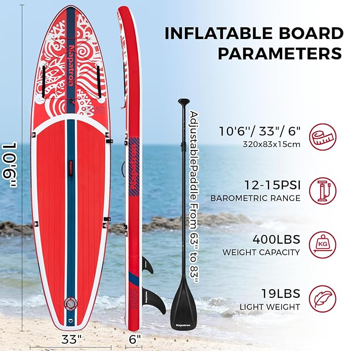 Inflatable Paddle Board, 10'6" Ultra Lightweight SUP with Adjustable Paddle, Anti-Slip Deck, Coiled Leash & Carry Bag, Stable All-Around Stand Up Paddle Board for Adults,Support Go-Pro - Premium available at Proxima